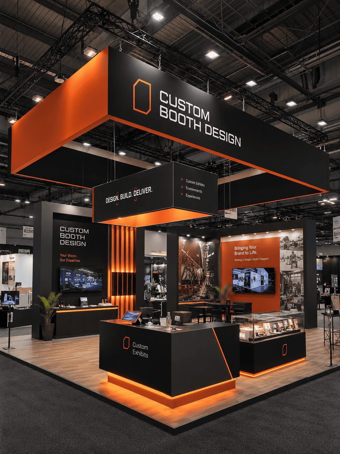 Custom trade show booth designed and built by Pioneer Exhibits