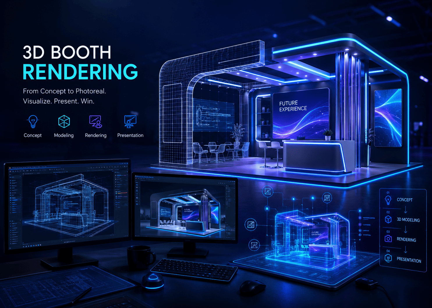 Professional 3D booth rendering example