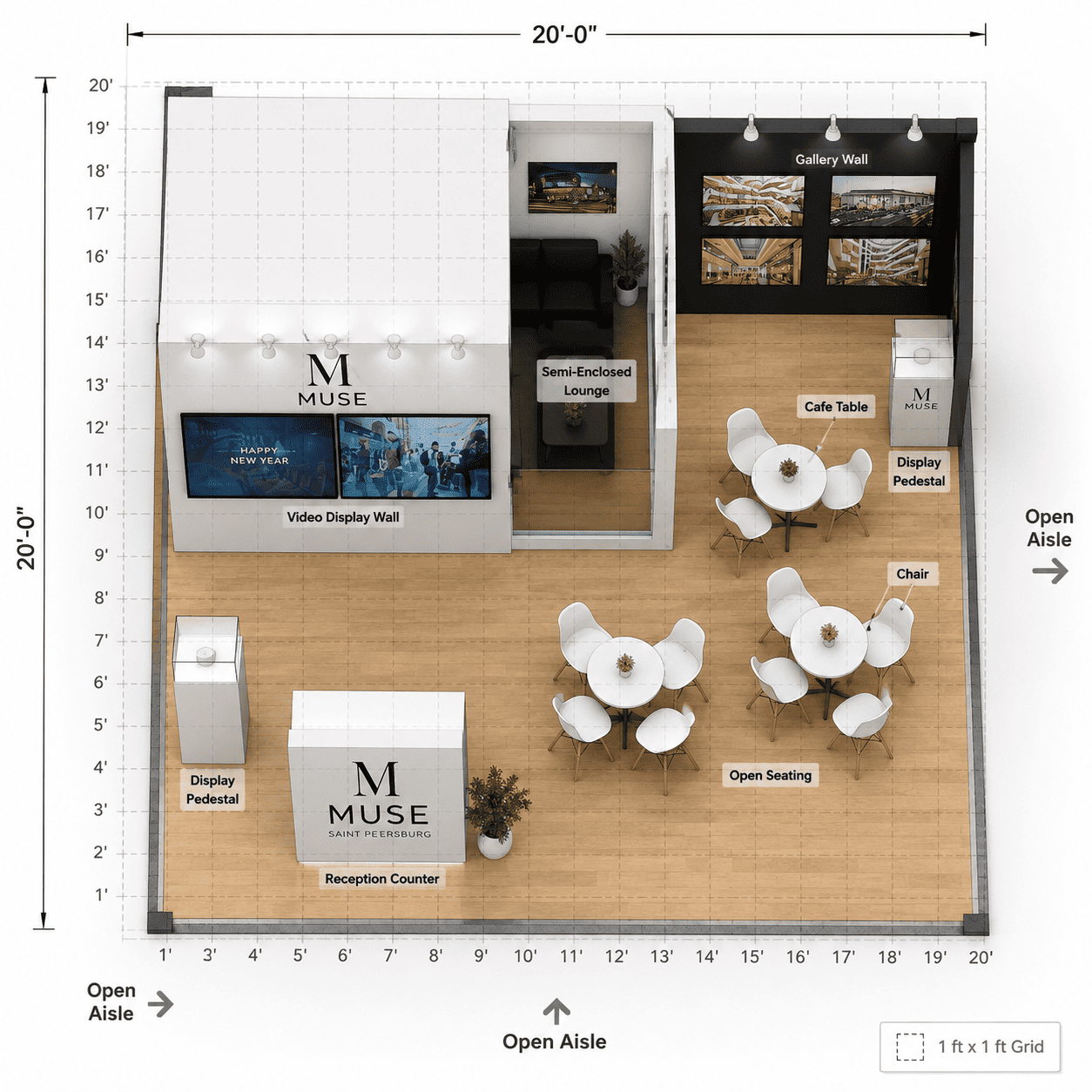 20′ x 20′ MUSE Booth Design for Cosmoprof North America 2025