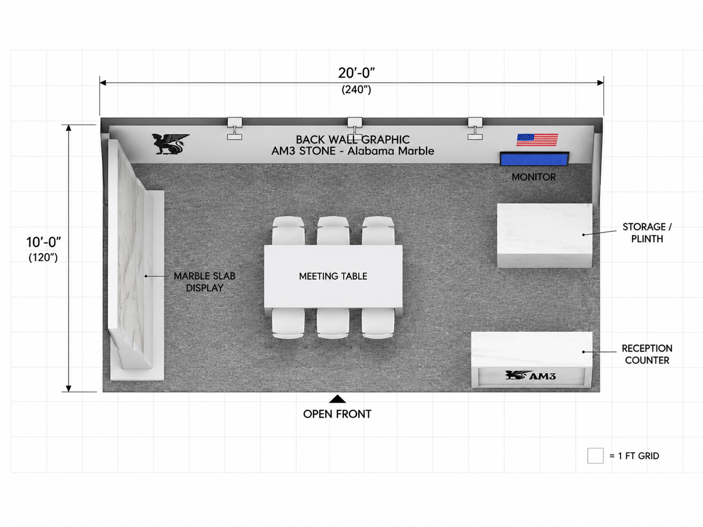 20’x10′ AM3 Stone Booth for Advantis Coverings
